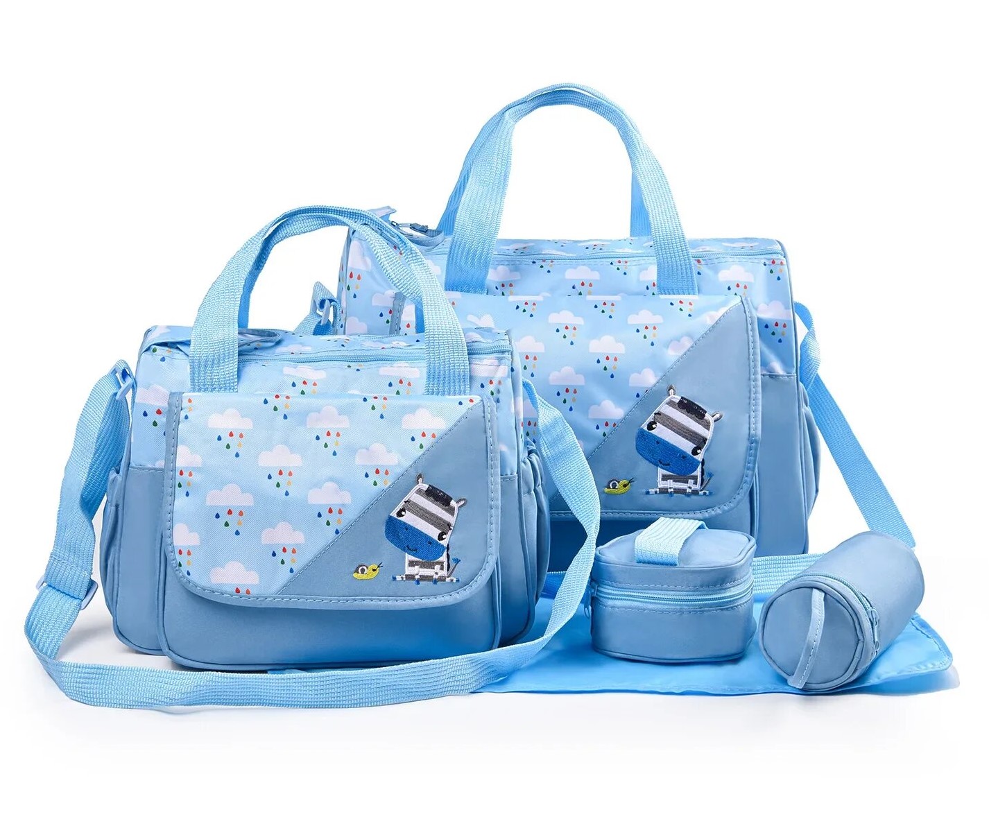 Animal Pattern Diaper Bag Set – Blue