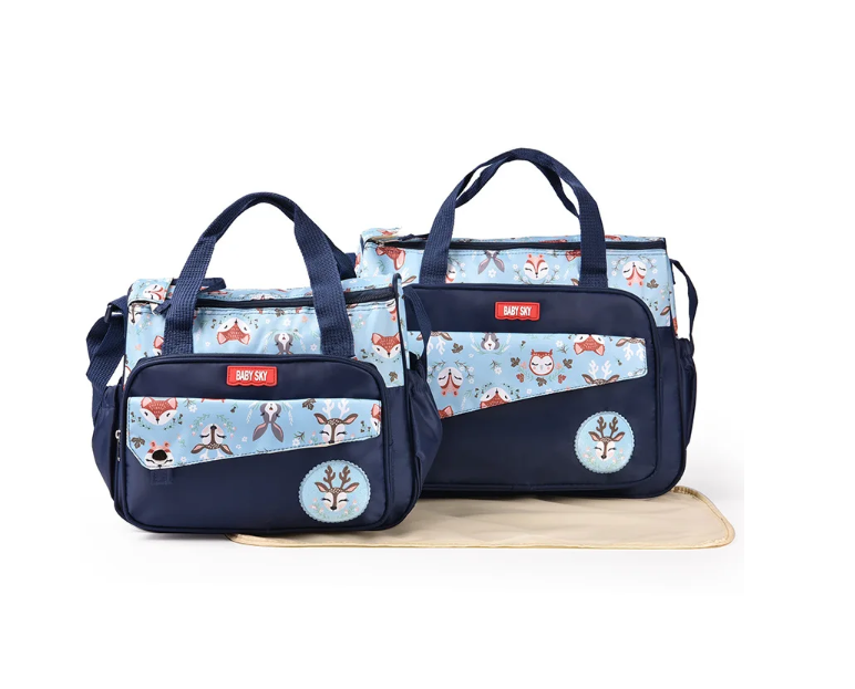 Animal Pattern Dual Diaper Bag Set – Navy Blue