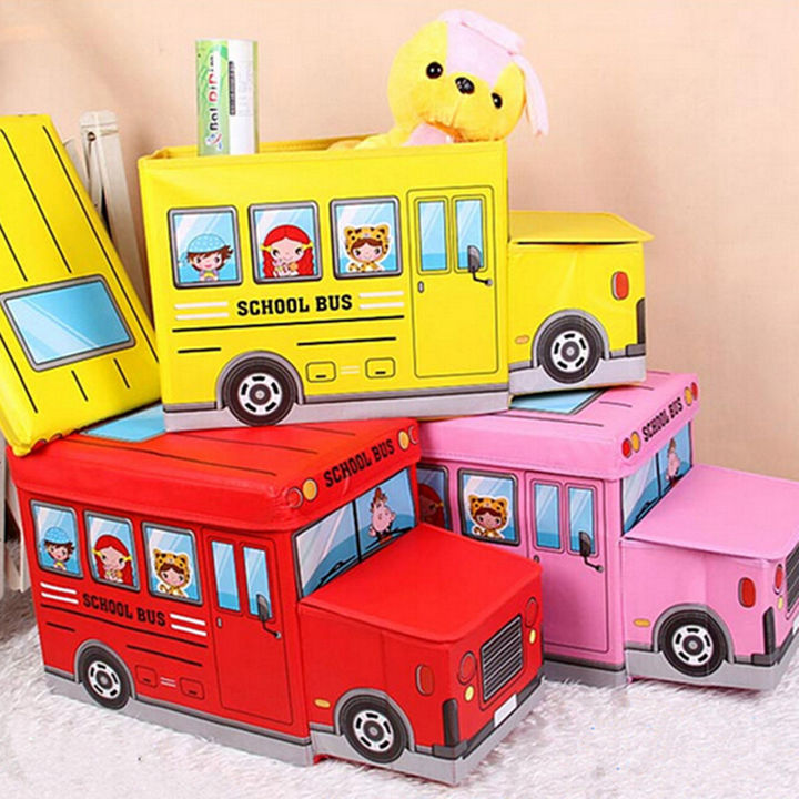 School Bus Shaped Folding Storage Toy Box
