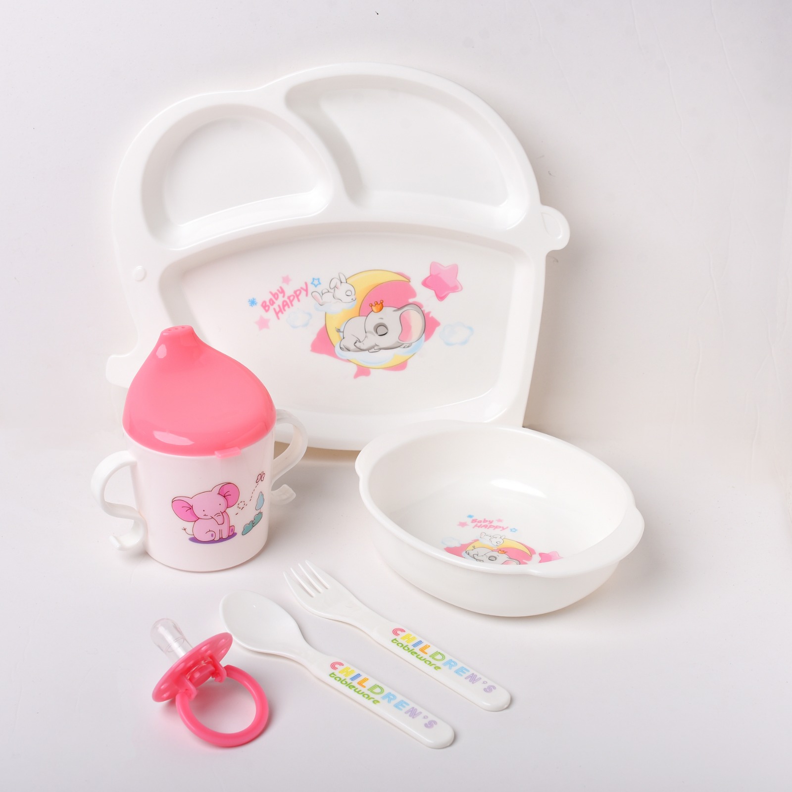 6 in 1 Baby Feeding Bowl Set Elephant (Solid Colour)