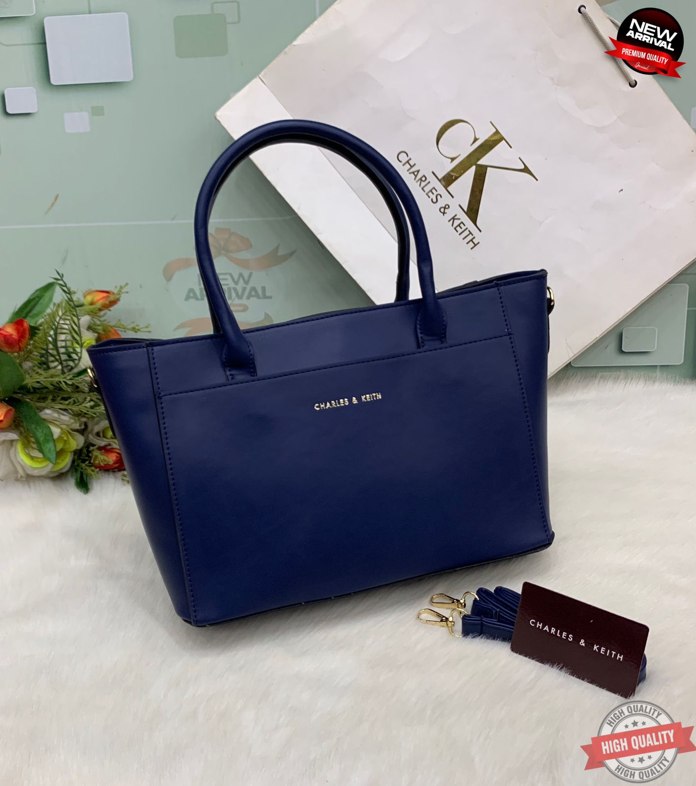 charles and keith Stylish Shoulder Style Handle Bag Blue