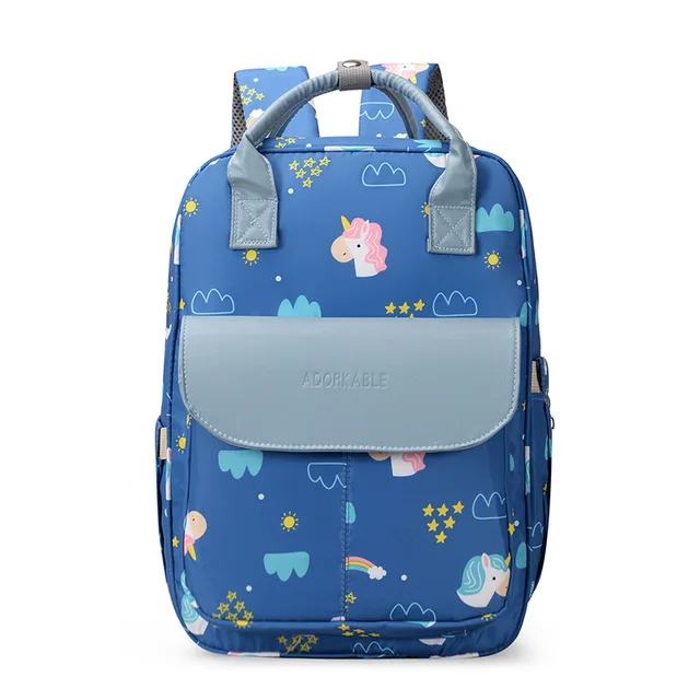 Multi-function Printed Diaper Bag Backpack BLUE