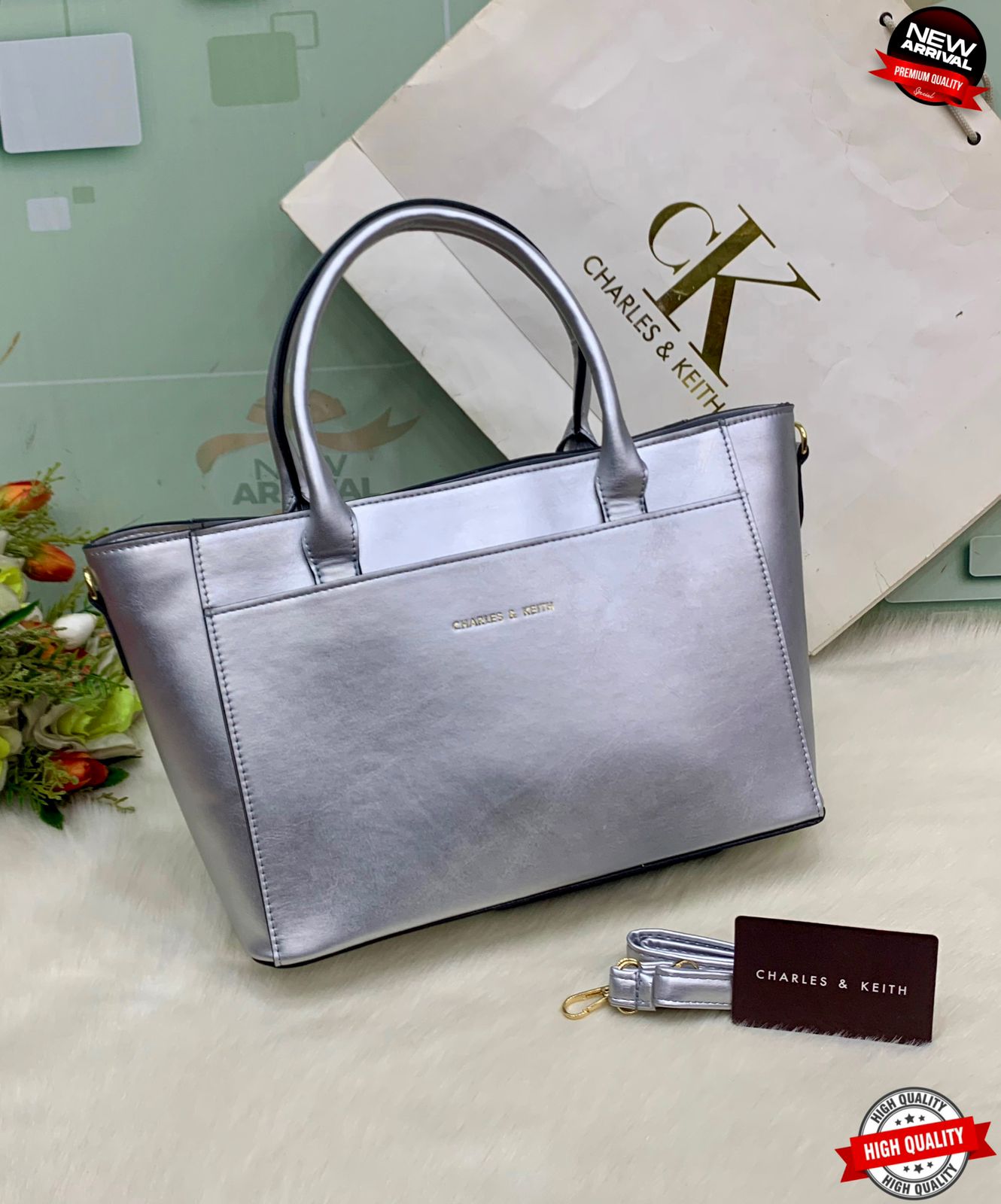 charles and keith Stylish Shoulder Style Handle Bag Grey