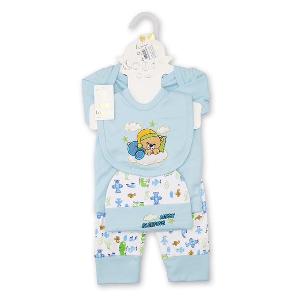 4Pcs Newborn Baby Gift Set Sleeping Bear Baby Blue