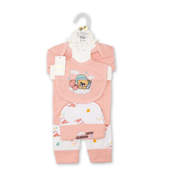 4Pcs Newborn Baby Gift Set Sleeping Bear Baby Pink