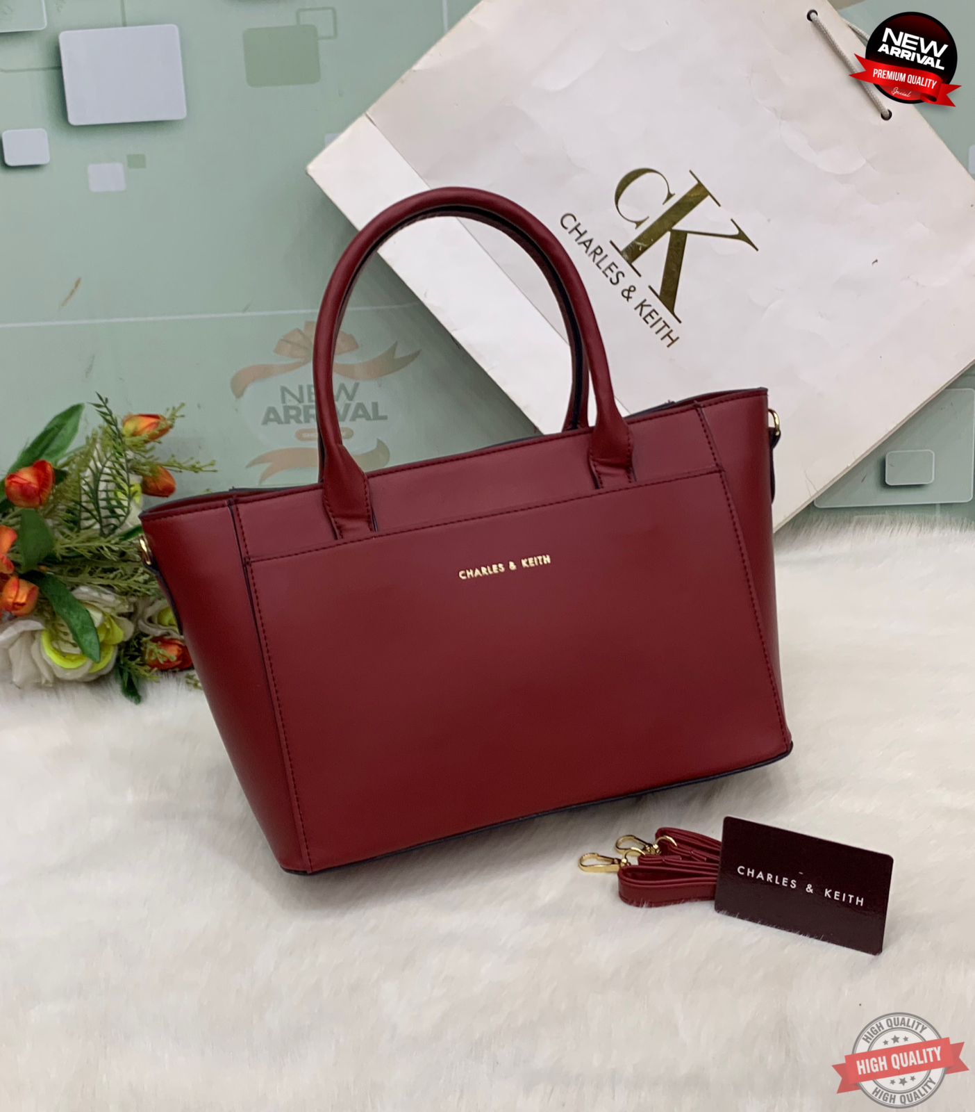 charles and keith Stylish Shoulder Style Handle Bag persian plum color