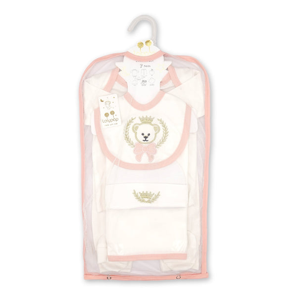 7Pcs Baby Gift Set Bear With Bow Peach