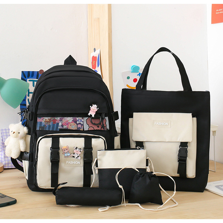 5 in 1 Fashion Backpack School Bag for Student Backpacks Black