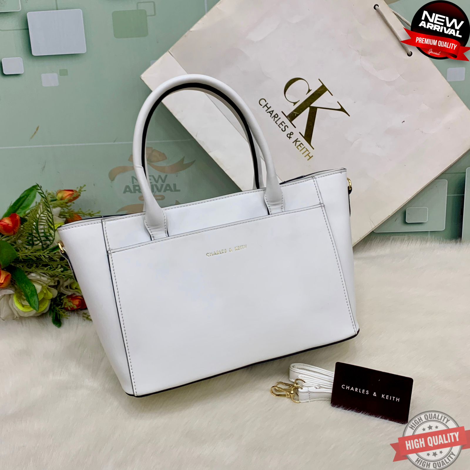 charles and keith Stylish Shoulder Style Handle Bag Brandy White